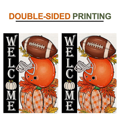 Decorhua Fall Garden Flag Burlap 12x18 Double Sided Football Pumpkin Orange