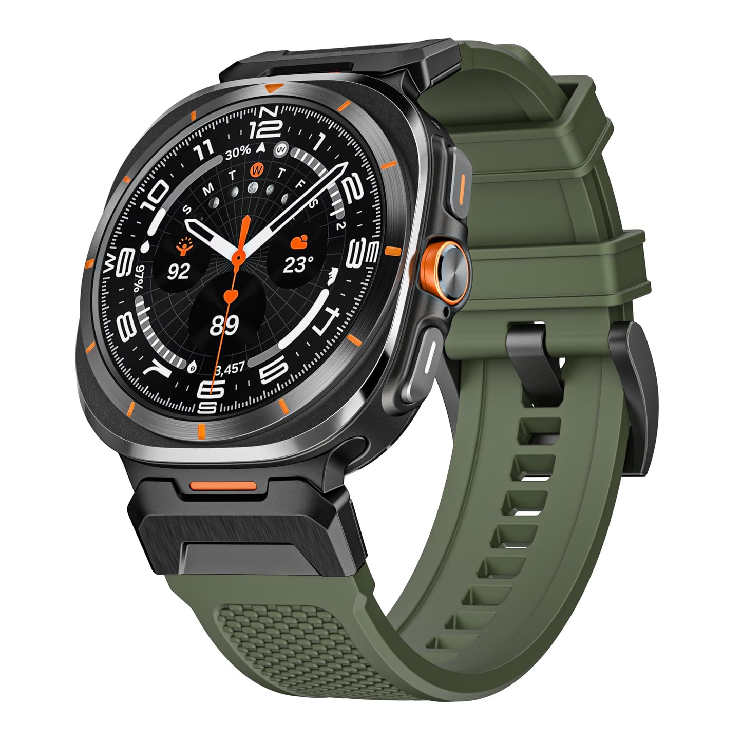 BOVIPO FKM Rubber Band for Samsung Galaxy Watch 7 Ultra 47mm Black-Green
