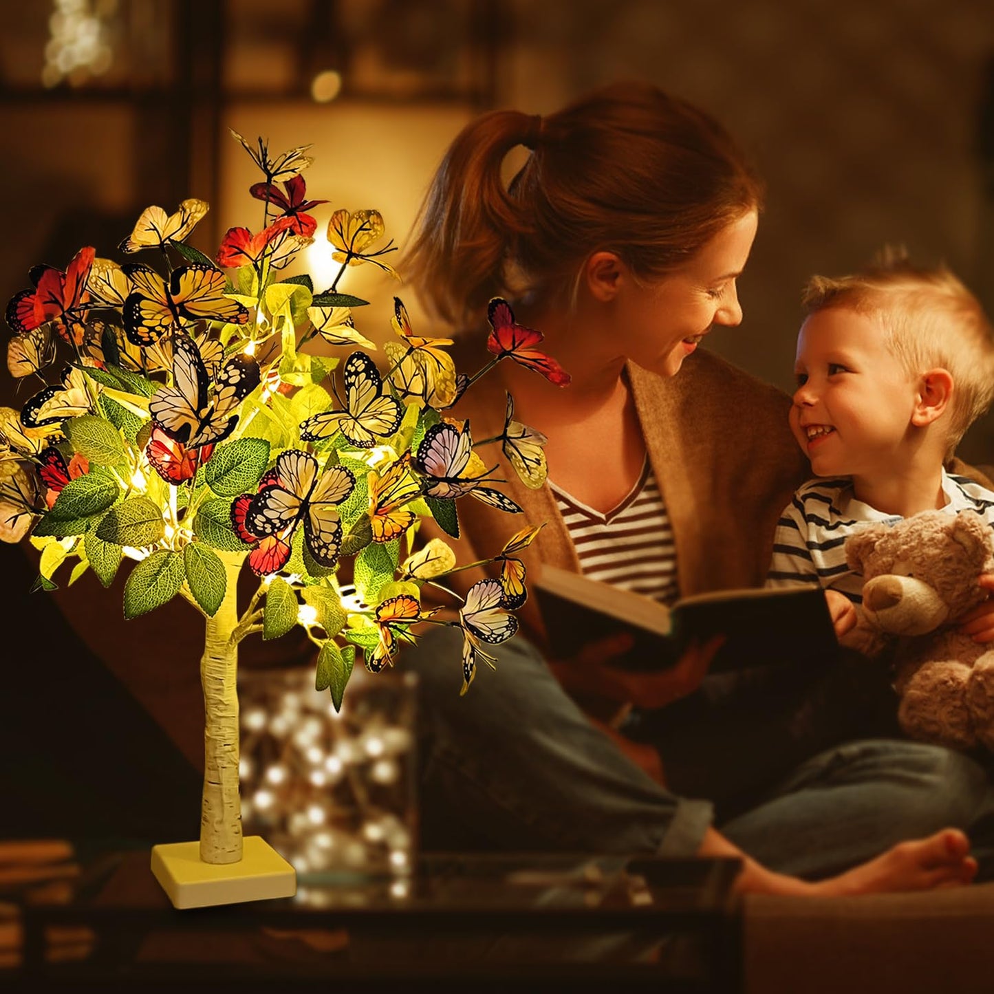 Oreunik Butterfly Lights 2ft 24LED Indoor Tree Lights Timer Warm White