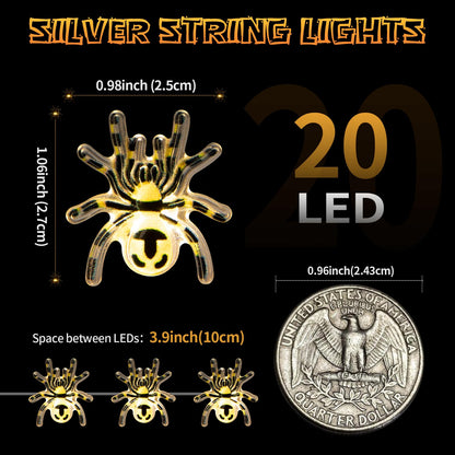 Joygoods Halloween Spider String Lights 7ft 20 LED Warm White Battery 2 Pack