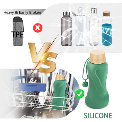 NAVTUE Collapsible Silicone Water Bottle 650ml Leak Proof Reusable Green