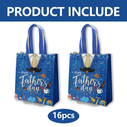 delaimastor 16Pcs Father's Day Non-Woven Gift Bags Blue Black 7.8x3.1x9.8in