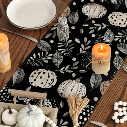 Artoid Mode Harvest Pumpkin Darkness Floral Table Runner Black 13x90 Inch