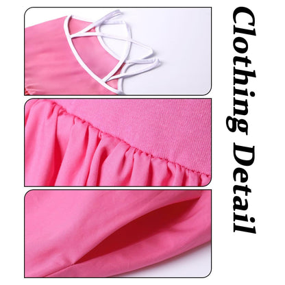 WELAKEN Summer Sundress Criss Cross Back Elastic Waist Pockets Hot Pink Size 8Y