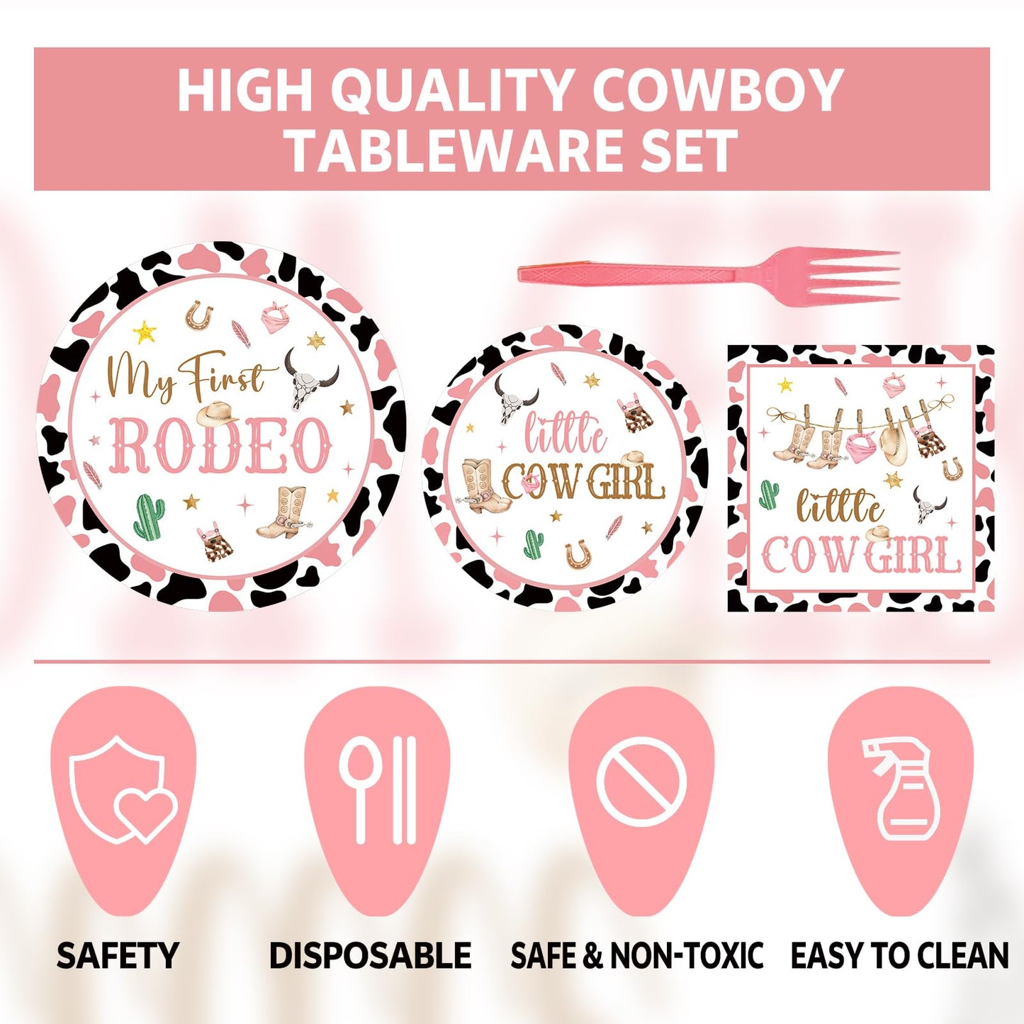 JOYHAPISTAR First Rodeo Birthday Party Supplies Set 120PCS Pink Rustic