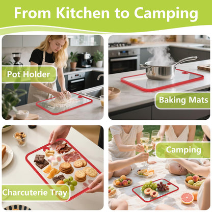 HORIBND Glass Cutting Board Set 2pcs Clear 15x10 Non-Slip Dishwasher Safe