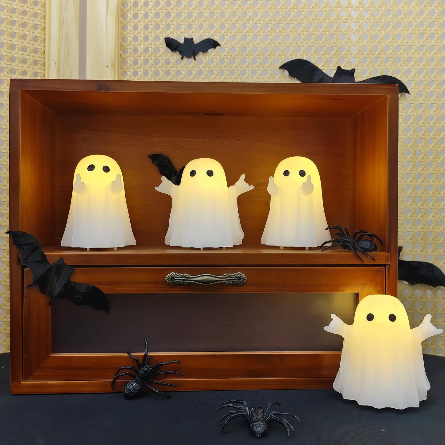 Nafhone Halloween Ghost Flameless LED Candles 4 Pack Real Wax White 8x7cm