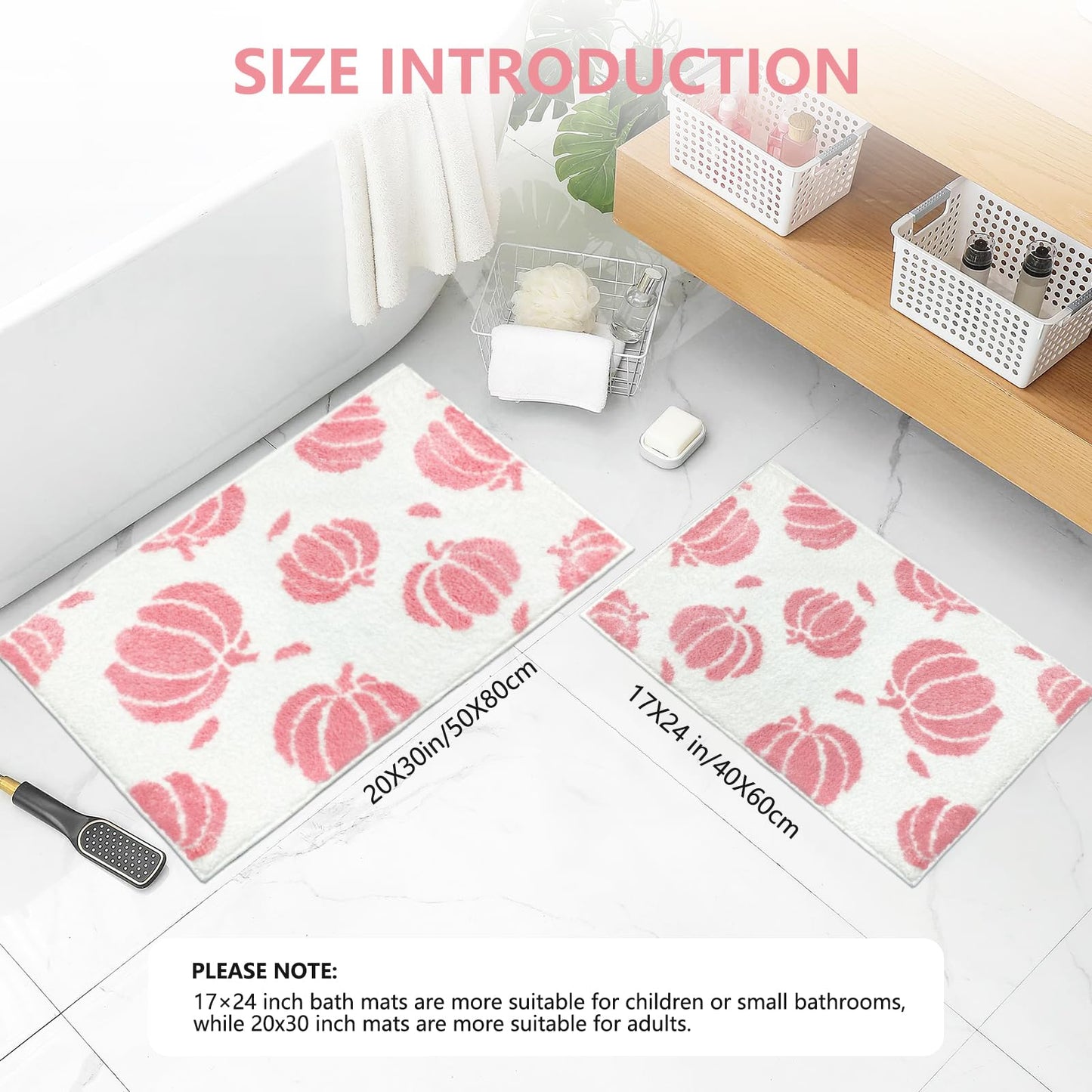 Aprophic Pink Pumpkin Bath Mat Fall Non Slip Microfiber Bathroom Rug 17x24