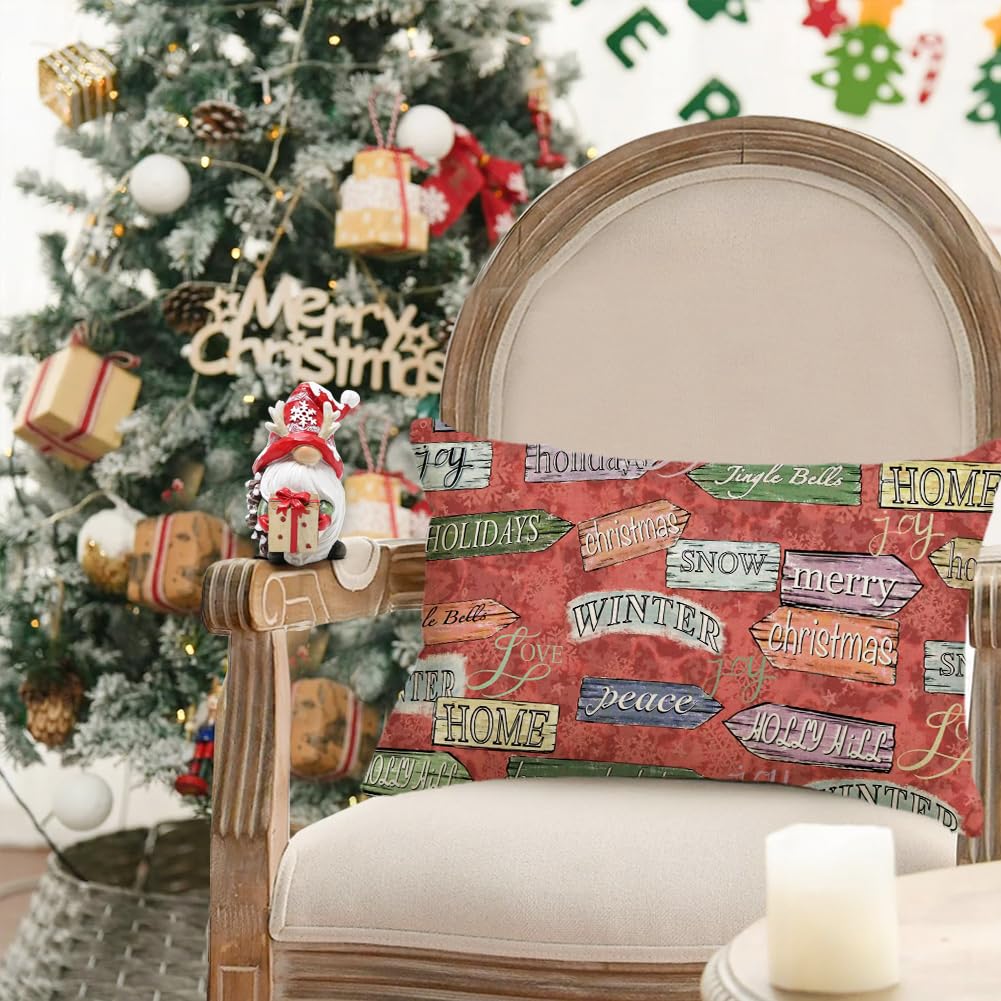 RABUSOFA Christmas Pillow Cover Red Lumbar Cushion 12x20 Inch Pack of 1
