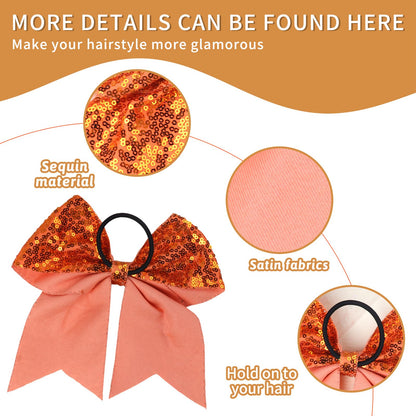 Xepeelo 2Pcs Orange Glitter Bow Elastic Hair Ties Bands Ponytail Holder 1 Count