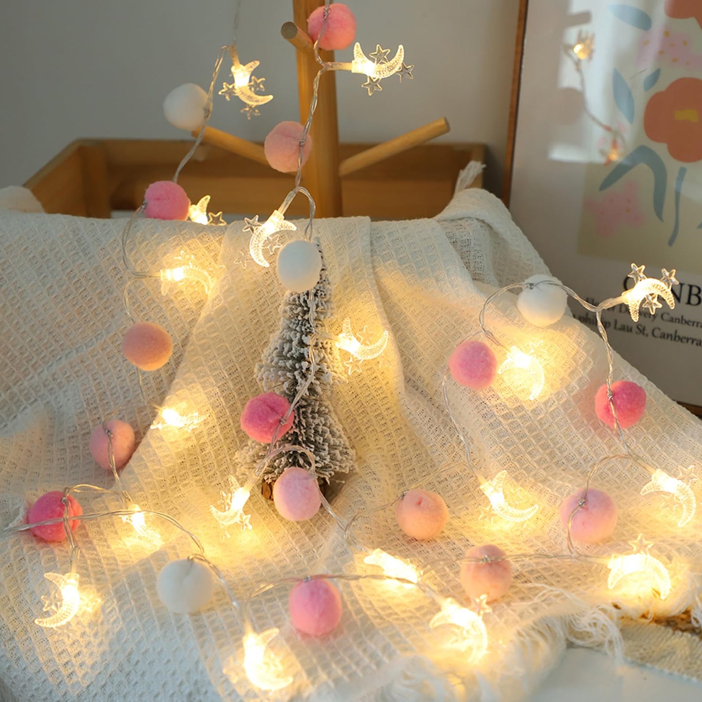 ChiRee Indoor String Lights 6.56ft 20 LED Battery Operated Warm White Pom Poms