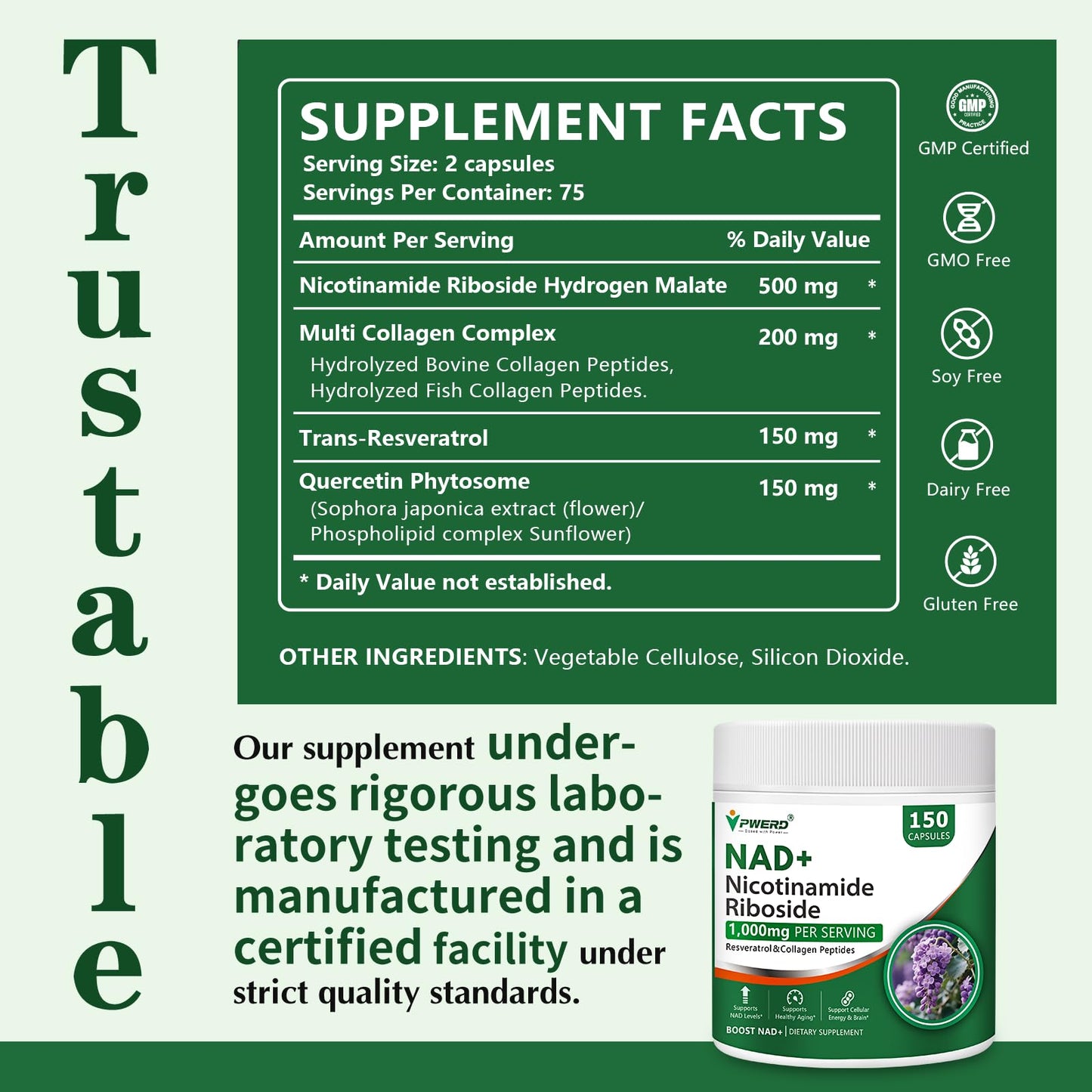 BestBy02/27 PWERD NAD+ Trans Resveratrol 1000mg 150 Capsules Supplement