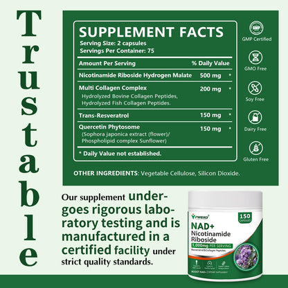 BestBy02/27 PWERD NAD+ Trans Resveratrol 1000mg 150 Capsules Supplement