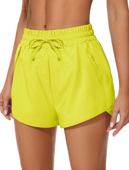 addigi Women's Running Shorts High Waisted Quick Dry Pockets Yellow Size L