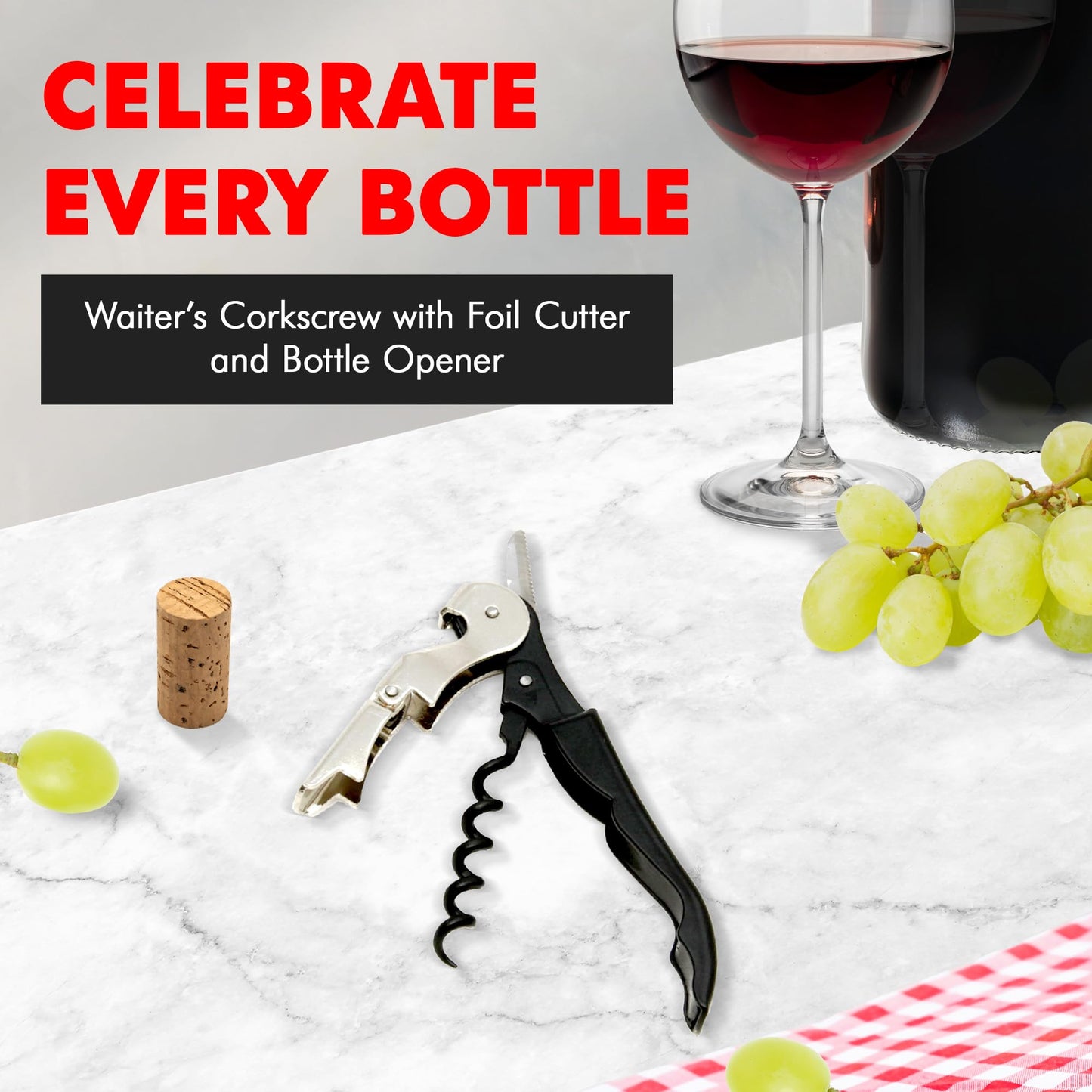 Chef Craft Select Waiters Corkscrew Foil Cutter Bottle Opener 5in Black