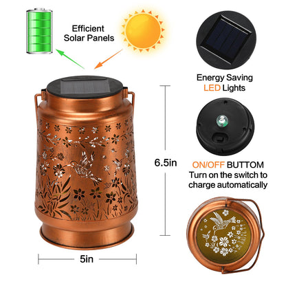 kaakuuki Hummingbird Solar Lantern Outdoor Waterproof Metal LED Bronze