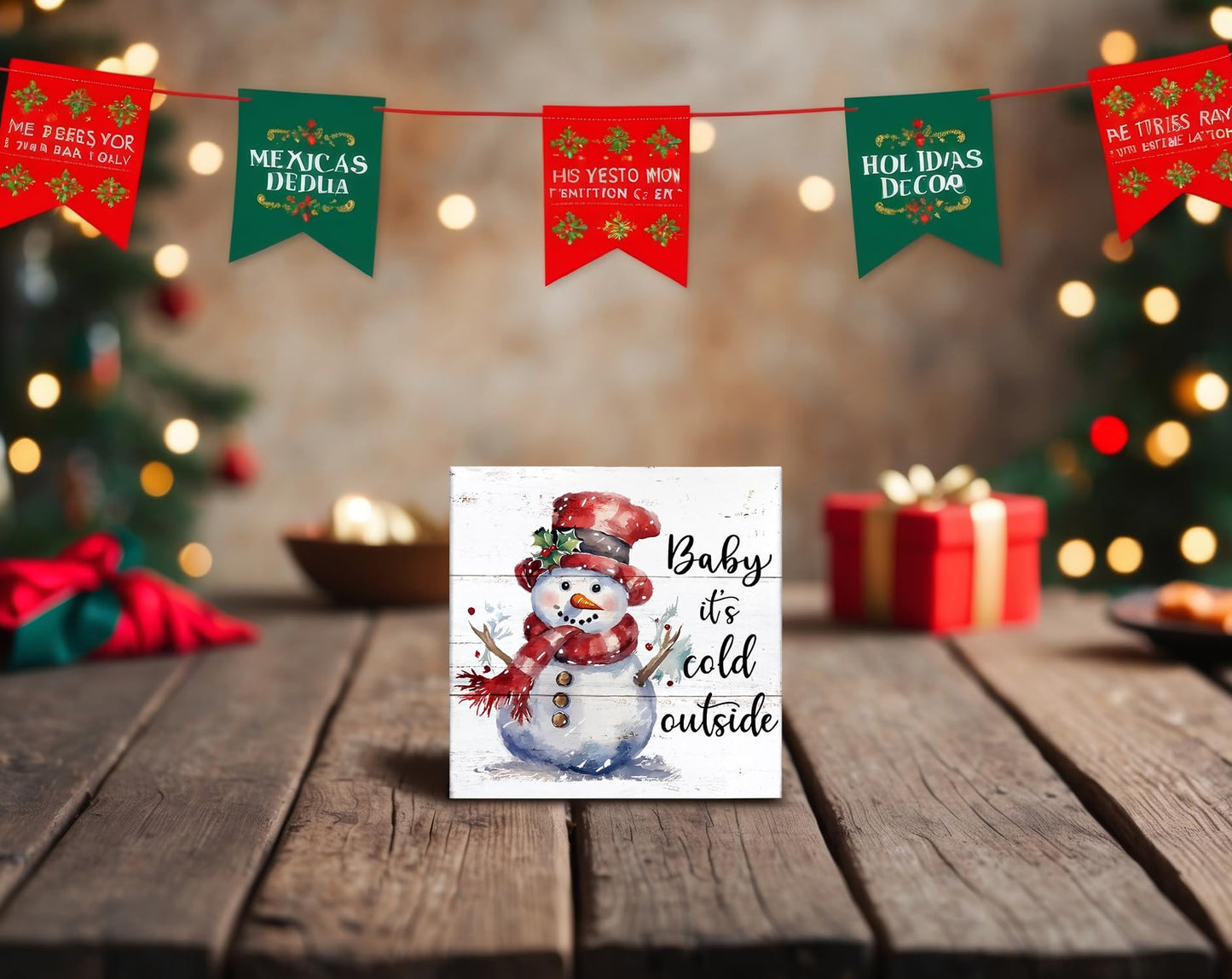 XDFVL Wooden Box Sign Baby It's Cold Outside Snowman Christmas 5x5 Inch