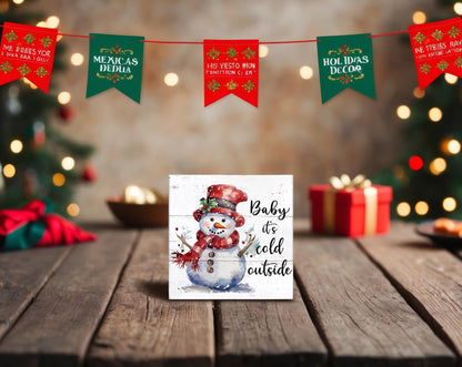 XDFVL Wooden Box Sign Baby It's Cold Outside Snowman Christmas 5x5 Inch
