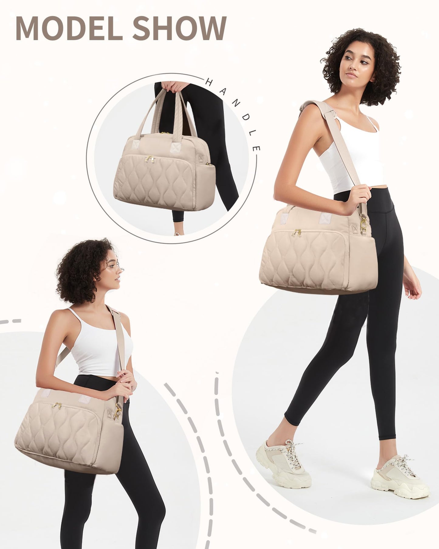 Wandering Nature Small Travel Duffle Bag 18x14x8 Beige Laptop Compartment