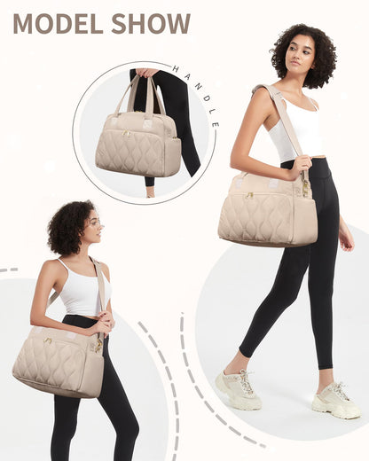 Wandering Nature Small Travel Duffle Bag 18x14x8 Beige Laptop Compartment