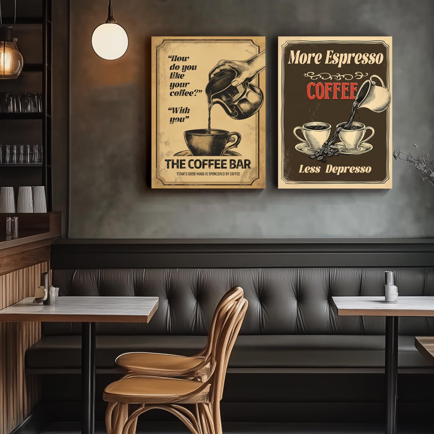 HTTART Vintage Coffee Canvas Wall Art 12x16 Set of 2 Retro Brown