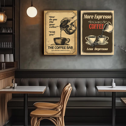 HTTART Vintage Coffee Canvas Wall Art 12x16 Set of 2 Retro Brown