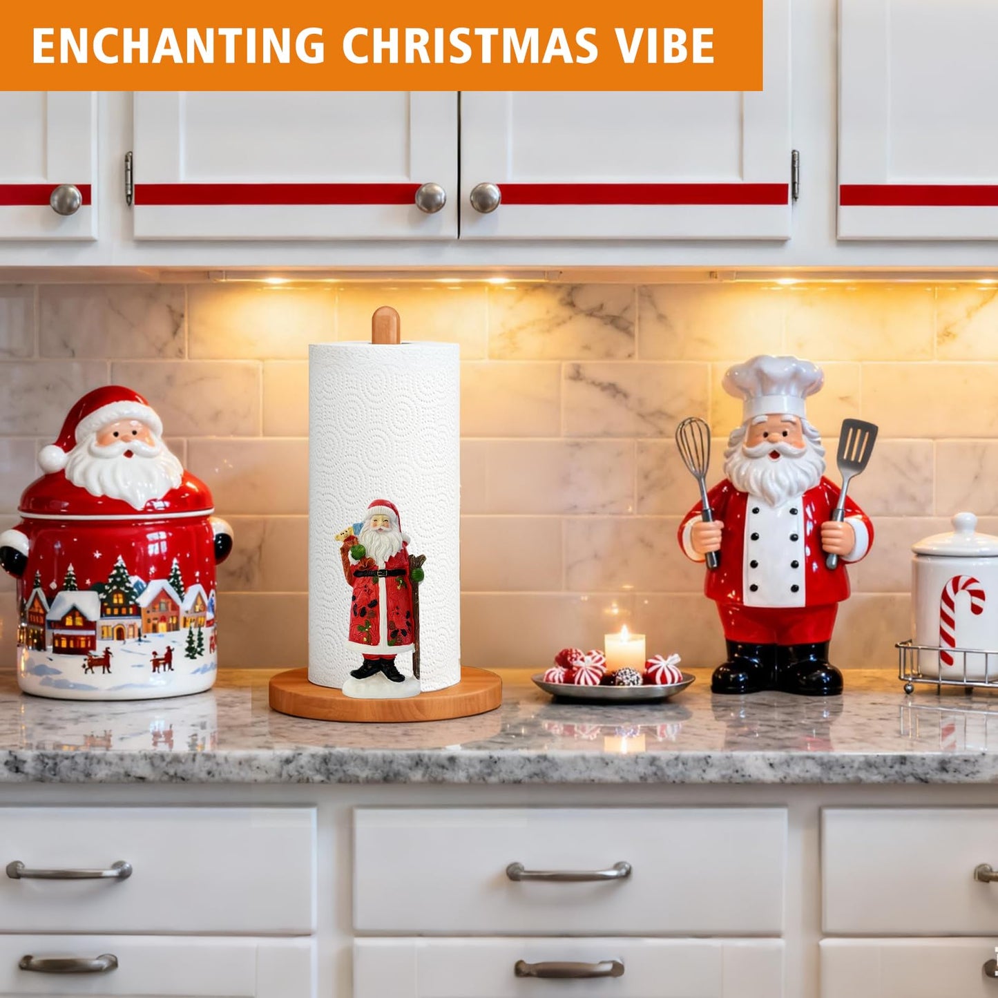 GAJ Christmas Paper Towel Holder Santa Claus Walnut Color 3D Xmas Decor