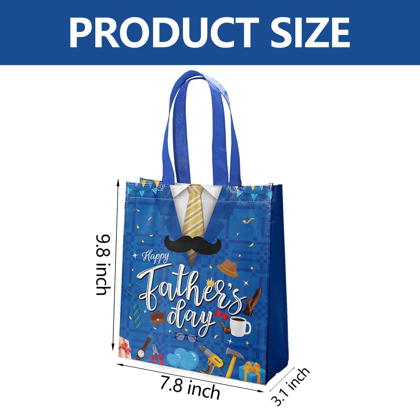 delaimastor 16Pcs Father's Day Non-Woven Gift Bags Blue Black 7.8x3.1x9.8in