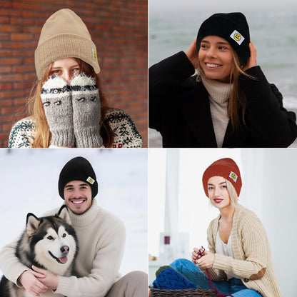 XMMAXFLOW Thick Knitted Winter Beanie Hat Cuffed Skull Cap Dark Orange