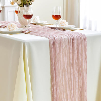 ZKPMJH 6PCS Dusty Pink Cheese Cloth Table Runner 35x120in Boho Gauze