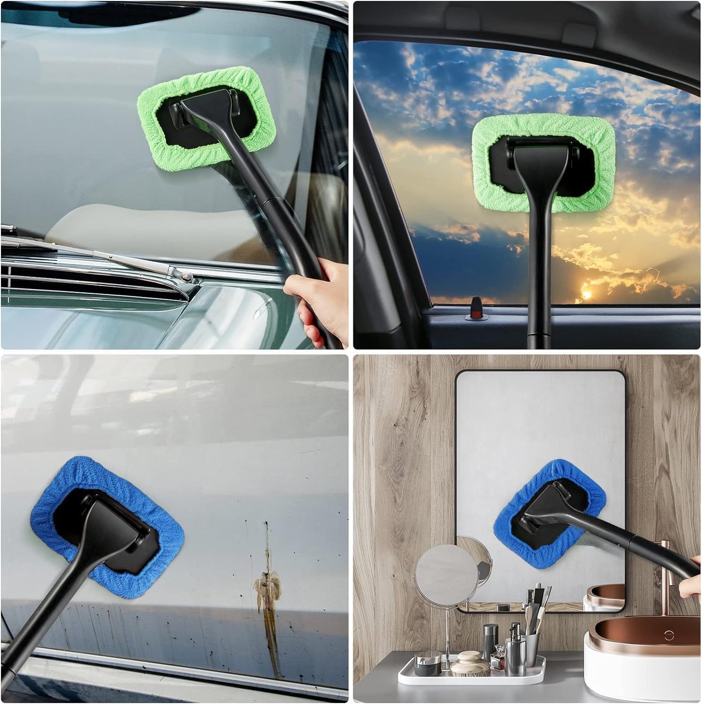POPDA Car Windshield Cleaner Tool Detachable Handle 5 Pads 30ml Sprayer