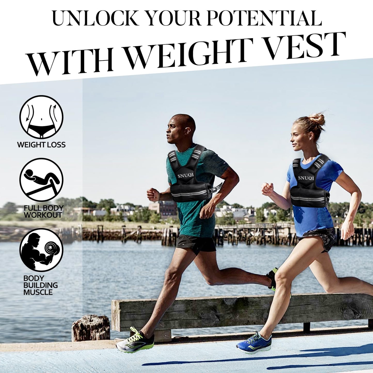 SNUQI Adjustable Weighted Vest with 6 Ironsand Weights Black Size 9-18 lb
