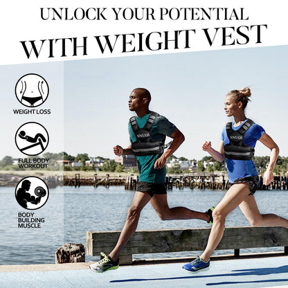 SNUQI Adjustable Weighted Vest with 6 Ironsand Weights Black Size 9-18 lb