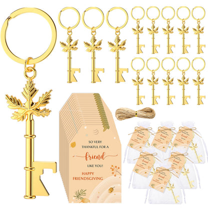 Yiyiring 24 Sets Thanksgiving Party Maple Leaf Keychain Bottle Opener Gold