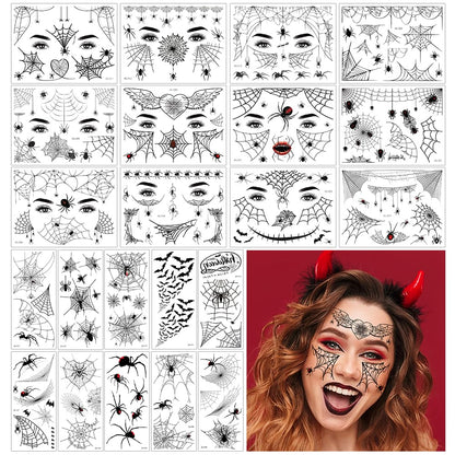 FANOST 22 Halloween Spider Face Temporary Tattoos Kids Adults Cosplay Stickers