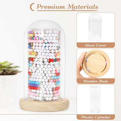 Aolamegs Friendship Bracelets Organizer with Lights Transparent Rustic Wood Base