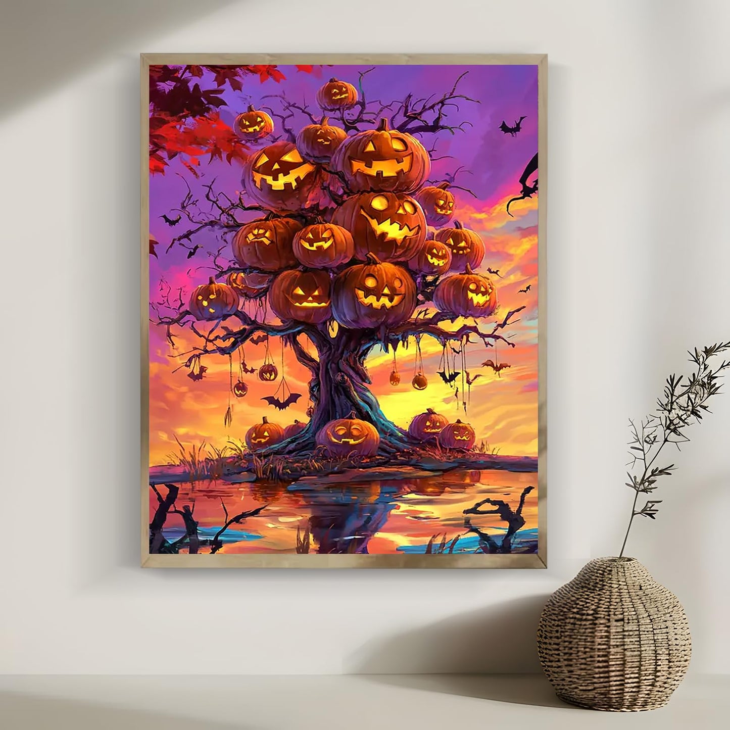 LKHMVCA Halloween Pumpkin Tree Diamond Painting Kit 11.8x15.7 Inch