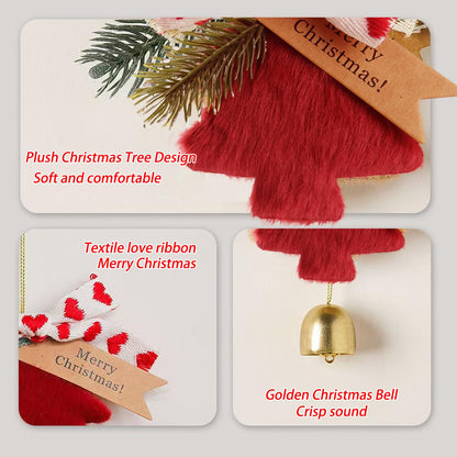 DILAGG Christmas Decorations Fuzzy Tree Ornaments Plush Pendant Gold Bell Red