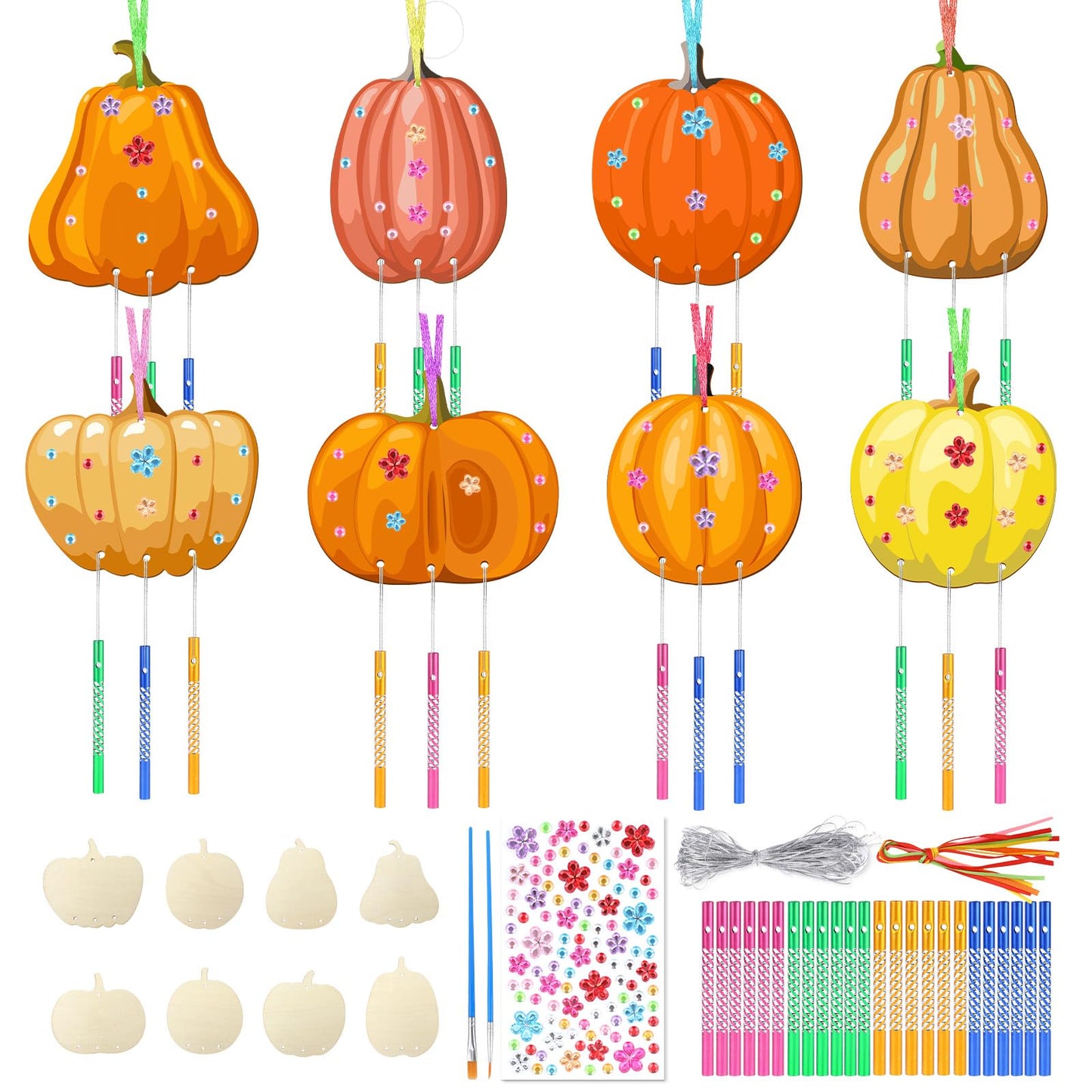 SRIZIAN Pumpkin Wind Chimes Kit DIY Wood Crafts Kids Autumn Party 8 Pack