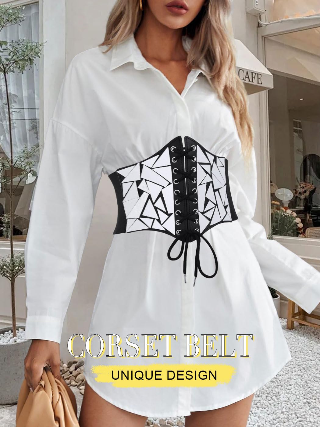 Asooll Punk Black Leather Corset Belt Lace Up Sequin Waist Belt Size S
