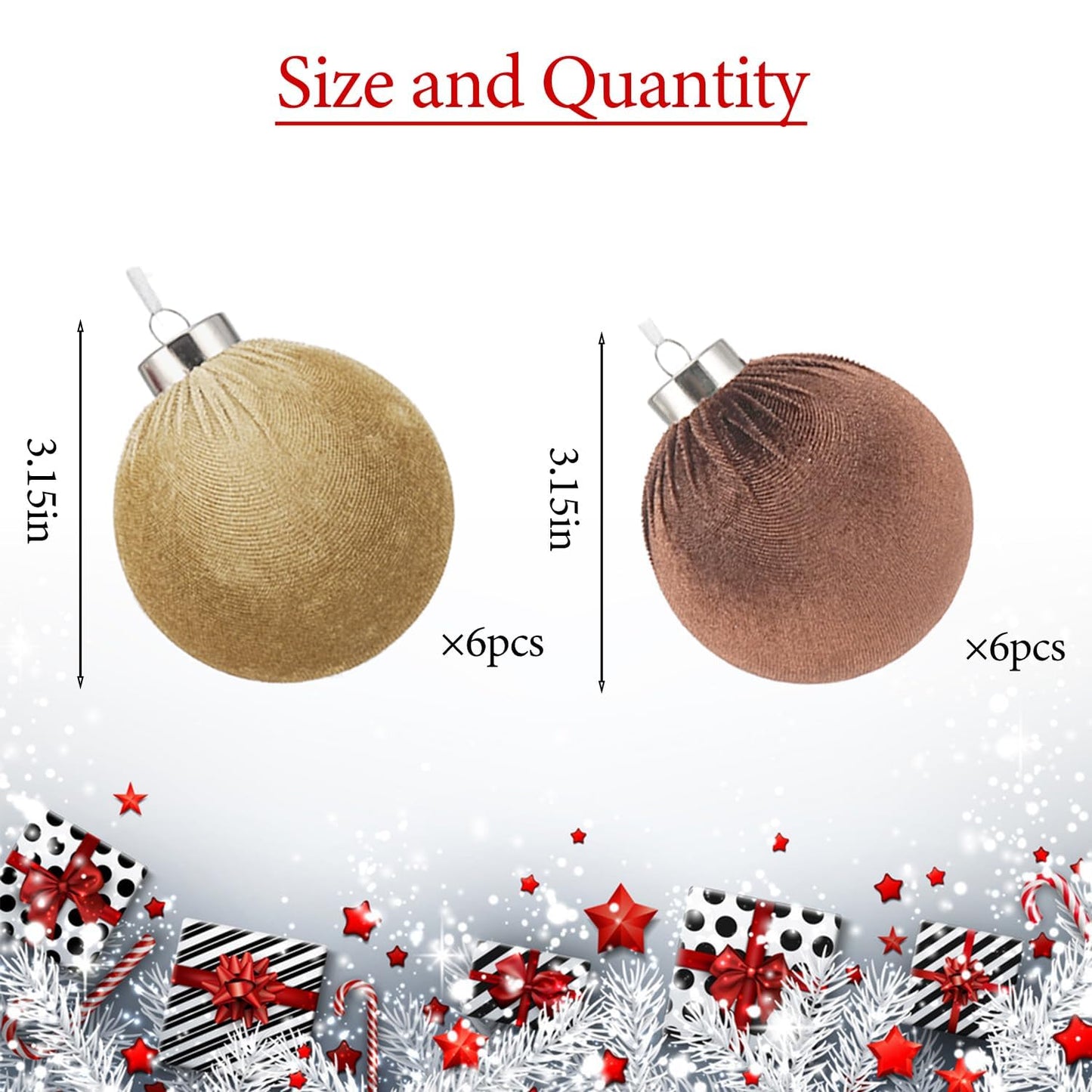 Xmastell 12 Pcs Velvet Christmas Ornaments Set Coffee Brown 3.15 Inch