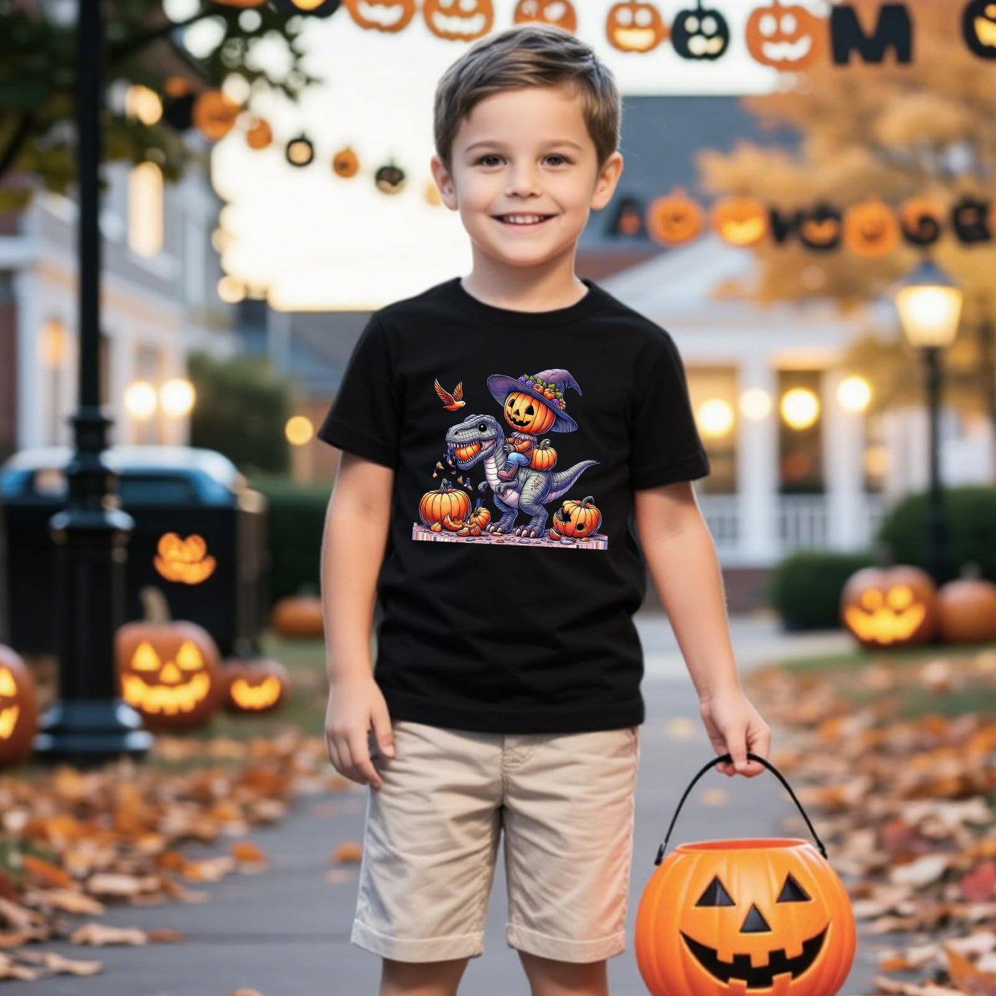 HELLO MEOW Halloween Boys Dinosaur T Shirt Black Cotton Size 3-4T