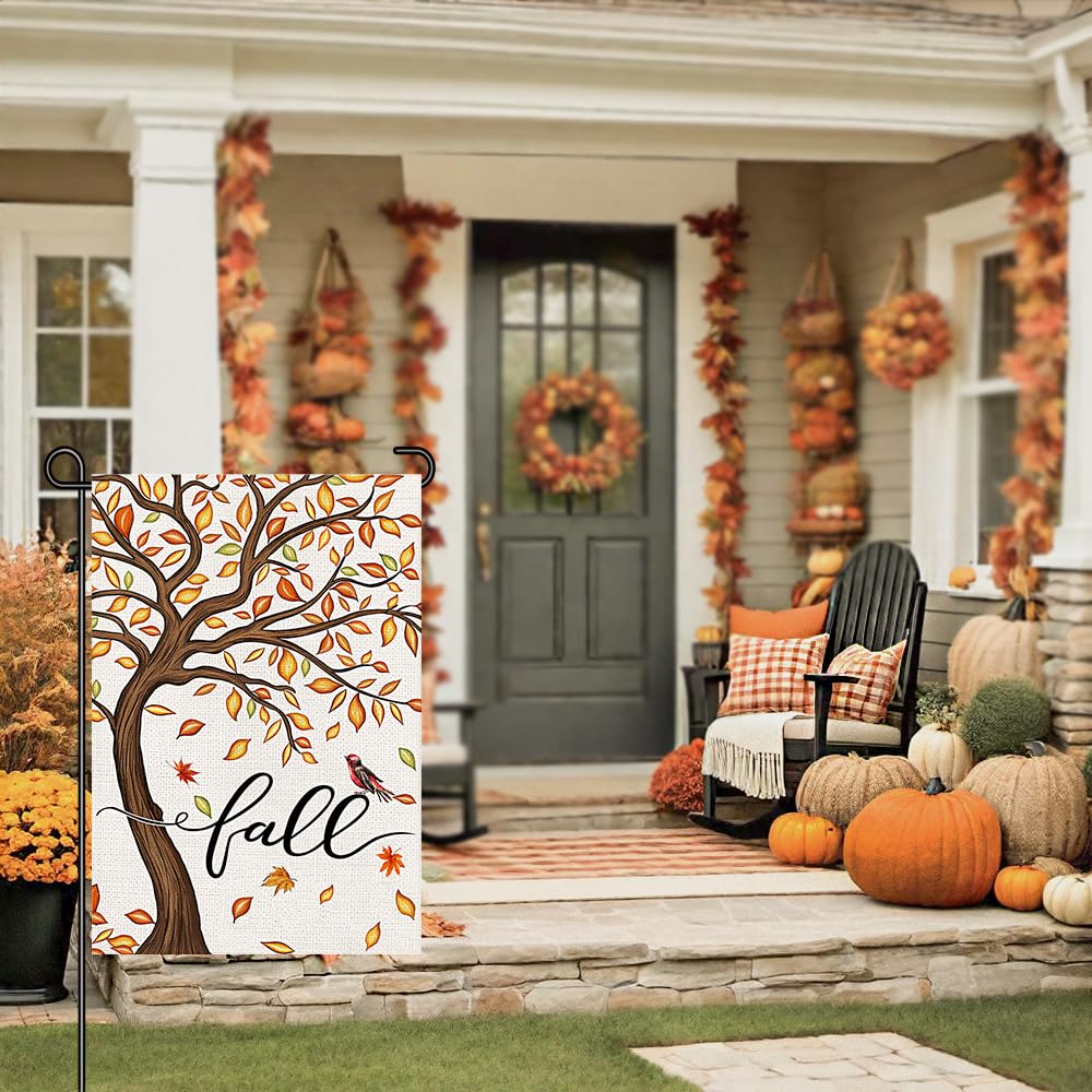 Decorhua Fall Garden Flag Burlap 12x18 Inch Double Sided Thanksgiving Maple Leaf