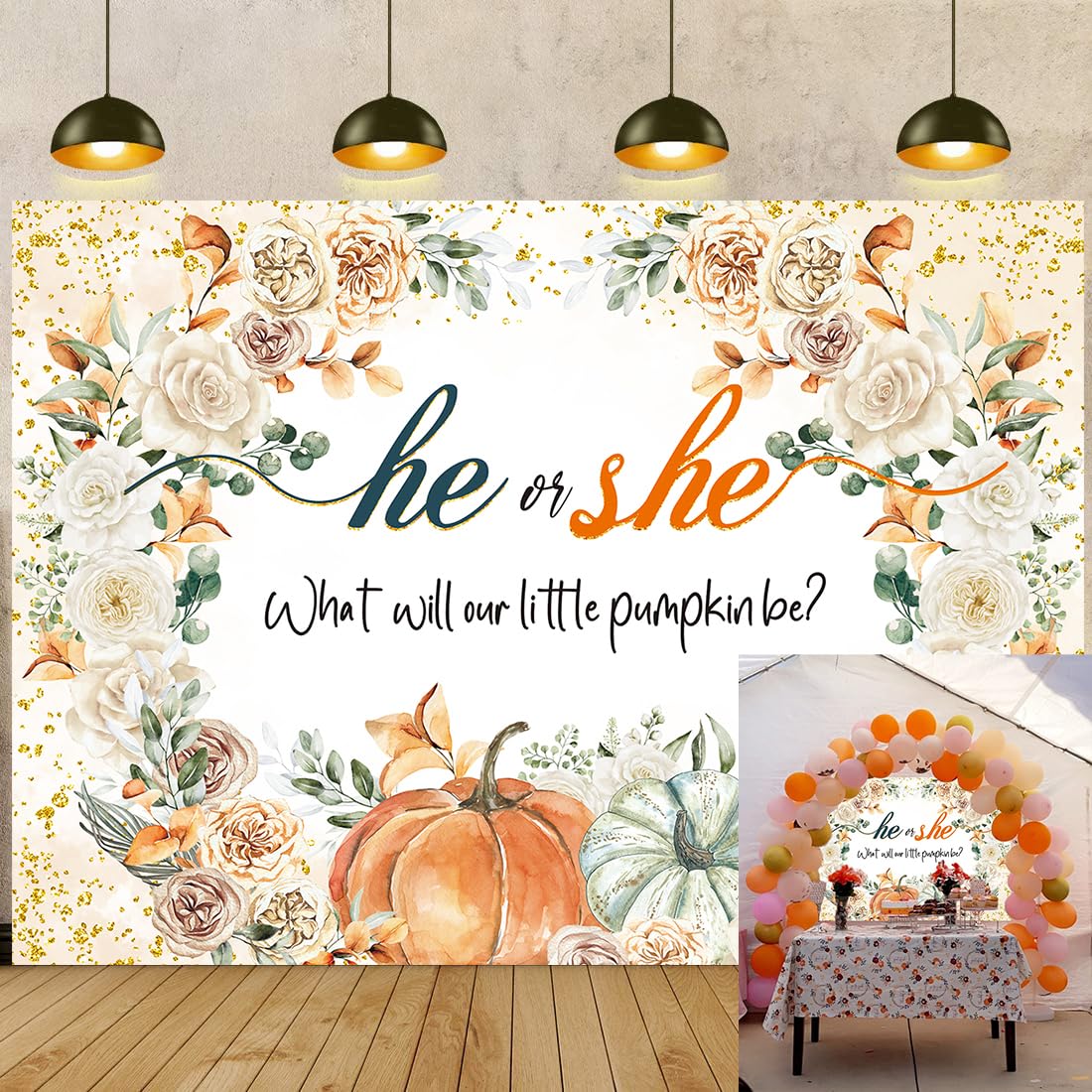 CUMIA Autumn Pumpkin Gender Reveal Backdrop 7x5FT Orange Fall Photo Prop