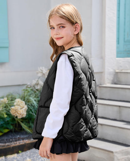 Balabala Kids Heated Puffer Vest Windproof Sleeveless Coat Black Size 13-14Y