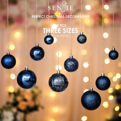 Senjie Night Blue Shatterproof Christmas Ornaments 32pcs Set Plastic