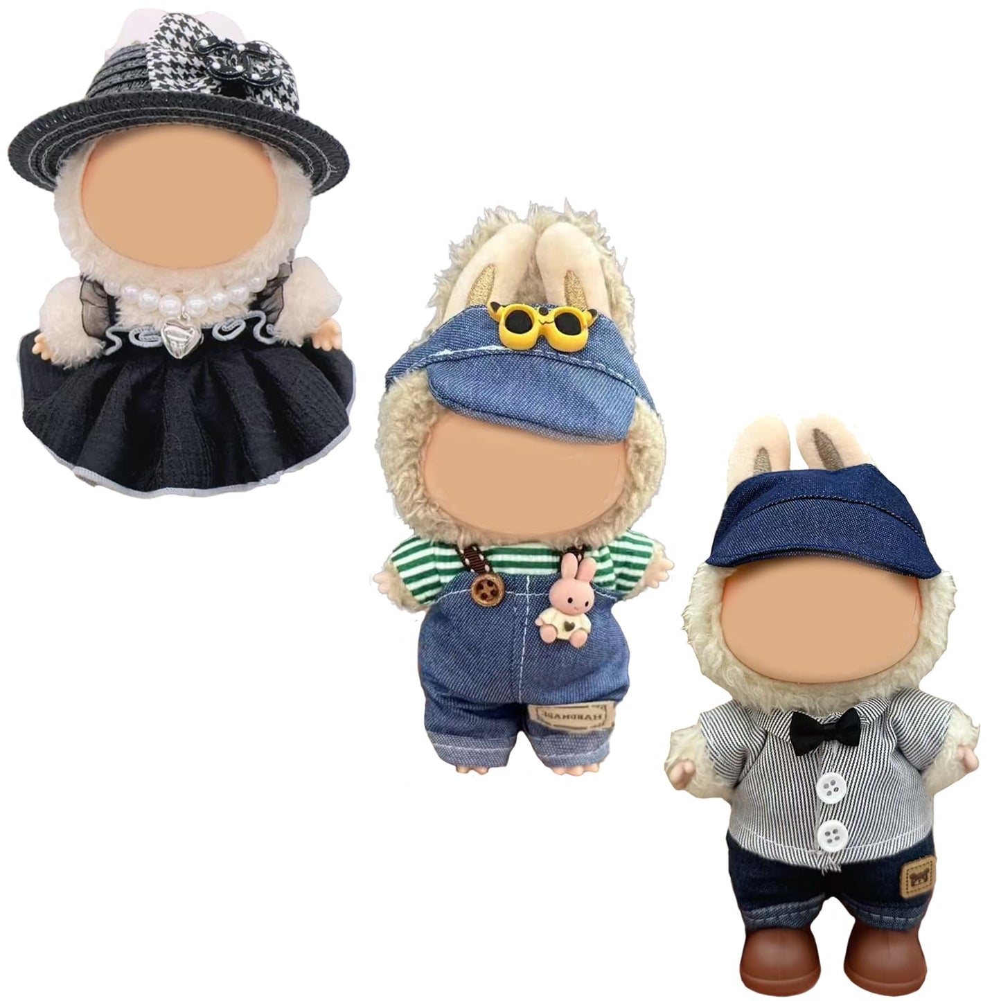 FUEMEILY LABUBU Doll Clothes 3 Sets Handmade Adjustable Kawaii Outfits Size 17cm