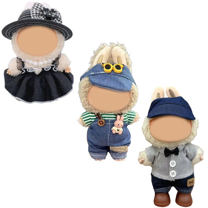 FUEMEILY LABUBU Doll Clothes 3 Sets Handmade Adjustable Kawaii Outfits Size 17cm