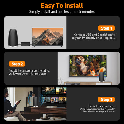 Docutca Smart Indoor TV Antenna 600+ Miles Range HD 4K 1080P Black Antenna-2043