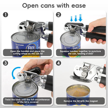 UHIYEE Manual Can Opener Heavy Duty Sharp Blade Soft Handle Black